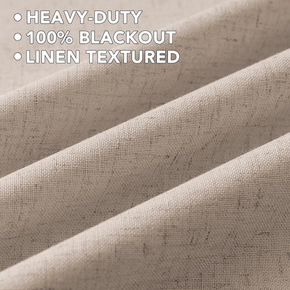 H.VERSAILTEX Linen Curtains 100% Blackout Curtains for Bedroom 84 inch Long Full Light Blocking Nature Linen Blended Window Curtains for Living Room Nickel Grommet (2 Panels, Heathered Sand)
