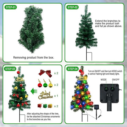 Solar Outdoor Christmas Tree,3 Pack Christmas Outdoor Decorations with Boy and Girl Garden Stakes,Color Changing LED Lights,Waterproof Xmas for Yard,Lawn,Pathway
