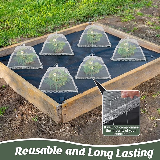 4 Sets Strawberry Plant Support with Mesh Plant Cover,Strawberry Growing Racks Sets with Iron Plant Nails and Storage Bag for Garden Strawberry Vegetables(White Net - Square)