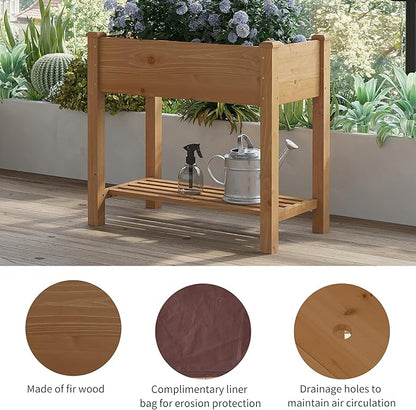 FILWH Raised Garden Bed with Legs Elevated Wooden Planter Box Stand Large Planter Stand Box for Fruits Vegetables Flowers with Divider with Bag - 34x18x30.5IN（Brown）