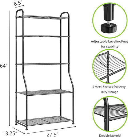 Simple Trending Plant Stand 5-Tier Plant Shelf for Indoor Outdoor, Waterproof Metal Tall Plant Stand for Living Room Bathroom Balcony Garden, Black