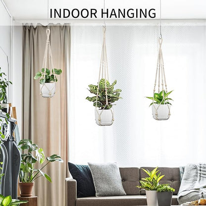 Macrame Plant Hanger - Fits 4 to 15 inches Pots for Indoor Outdoor, 43"/35"/29" Different Sizes Set, Ivory (POTS NOT Included)