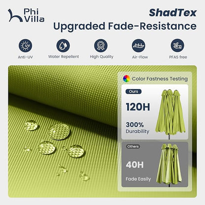 PHI VILLA 15ft Large Patio Umbrellas with Base, Outdoor Double-Sided Rectangle Market Umbrella for Pool Lawn Garden, Lime Green