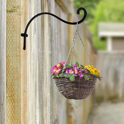 Hourleey 2 Pack Plant Hanger Outdoor, 12 Inch Heavy-Duty Hanging Plant Hook for Outside Basket, Black Metal Wall Mount Plant Bracket Hook for Flower Baskets Bird Feeder