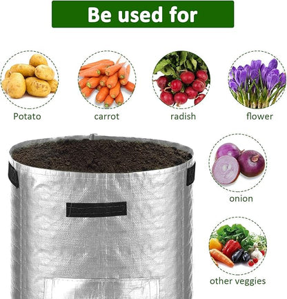 JJGoo Potato Grow Bags, 4 Pack 10 Gallon Potato Planter with Flap and Handles Planter Pots for Onion, Fruits, Tomato, Carrot - Grey