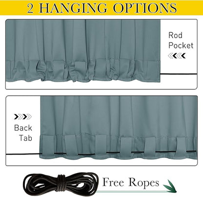NICETOWN 2 Panels Waterproof Outdoor Curtains Fixed Grommet & Back Tab on Top & Bottom, Thermal Insulated Keep Rain & Sun Out Blackout Windproorf Outdoor Drapes with Rope, W52 x L84, Greyish Blue