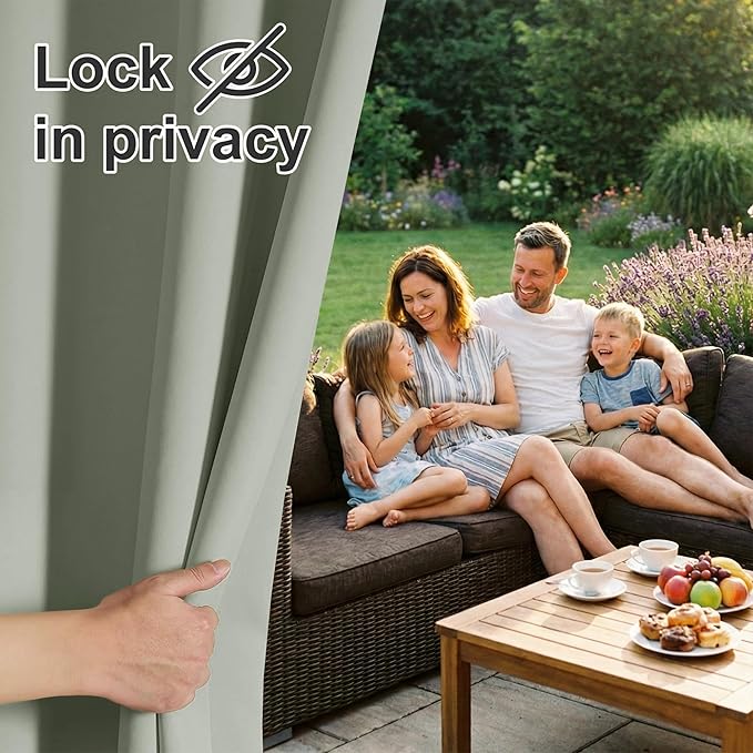 RYB HOME Outdoor Curtains for Patio Waterproof Block Sunlight Thermal Insulated Privacy Assured Thick Outside Curtains for Pergola, Deck, Gazebo, W52 x L90, Sea Green, 1 Panel