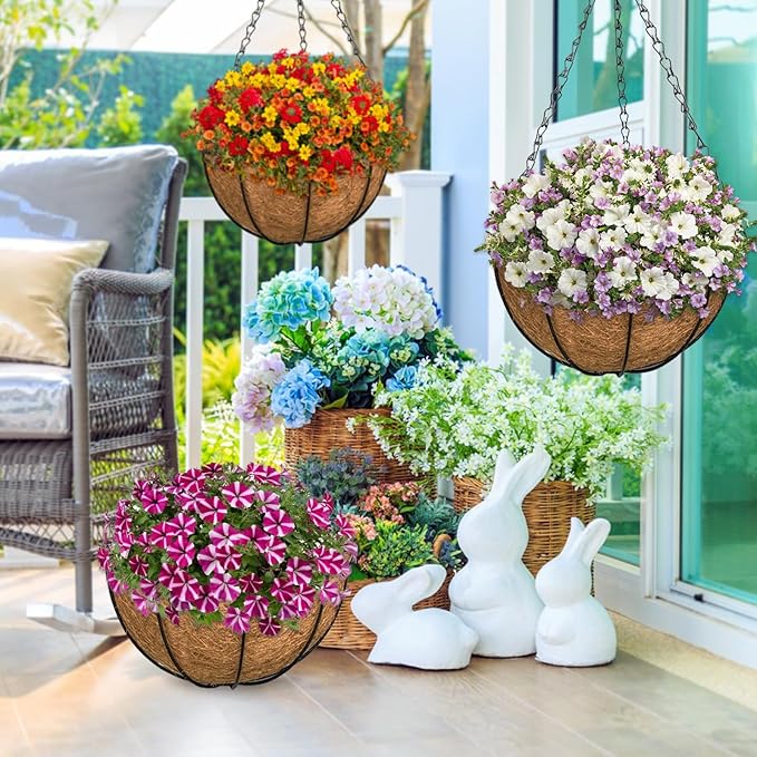 ZeeDix 6 Pack 12 Inch Metal Round Hanging Planter Basket with Coconut Liners Replacement, Hanging planters Baskets with Natural Coco Liner for Outdoor Indoor Planters Flowers Vegetables
