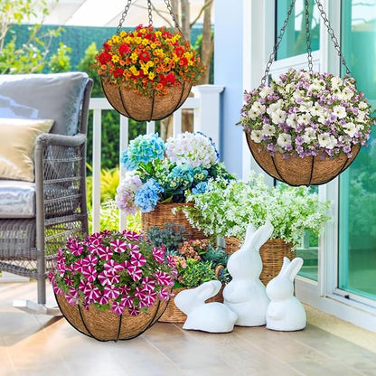 ZeeDix 12 Inch Hanging Baskets for Plants, 2 Pack Metal Round Hanging Planter with Coconut Liners Replacement, Hanging Flower Pots for Outdoor Indoor Plants Flowers Vegetables
