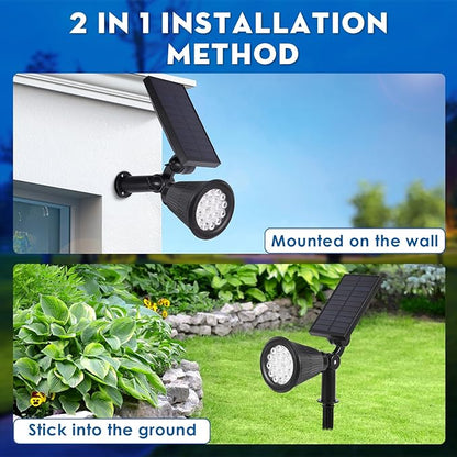 Solar Spot Lights Outdoor, 2-in-1 Wall Mount & Ground Stake 18 LEDs with 2 Lighting Modes, 7 Colors Changing, IP65 Waterproof Solar Landscape Lights for Garden, Pathway, Yard, Patio (2 Pack)