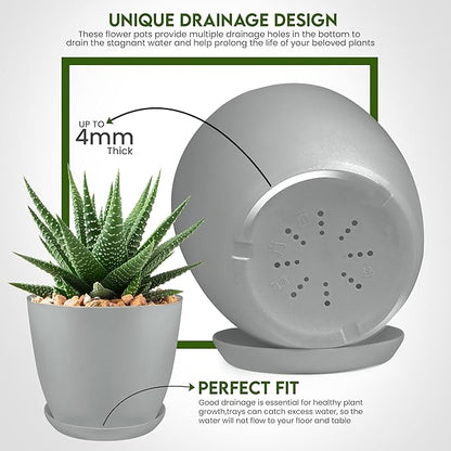 Utopia Home - Plant Pots Indoor with Drainage - 7/6.6/6/5.3/4.8 Inches Flower Pots for Indoor Planter - 5 Pack Plastic Planters - Ideal for Stocking Stuffers or Home Christmas Decorations - Gray