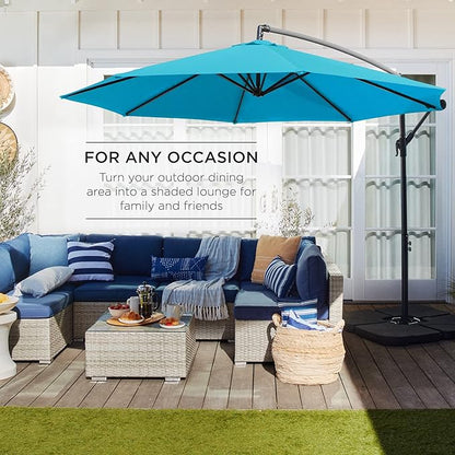 Best Choice Products 10ft Offset Cantilever Hanging Market Patio Umbrella, 8 Sturdy Ribs, Easy Adjustment - Sky Blue