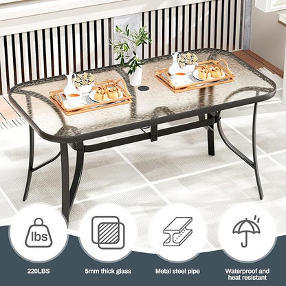 TLSUNNY 7 Pieces Patio Dining Set, Outdoor Table and Chairs W/1.69″ Umbrella Hole, 30"X 55" Table and Stackable Textilene Chair, All Weather Patio Furniture Set (Umbrella not Included) (Grey)