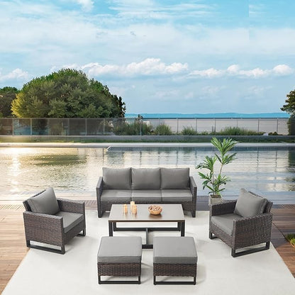Belord 6 Piece Outdoor Furniture Patio Wicker Sofa Set, Oversize Outdoor Dining Chairs with Rattan Ottomans, Conversation Sets Patio Furniture Come with Removable Washable