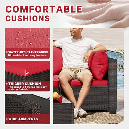 LEVELEVE 7 Pieces Outdoor Patio Furniture Sets,Rattan Conversation Sectional Set,Manual Weaving Wicker Patio Sofa with Tea Table