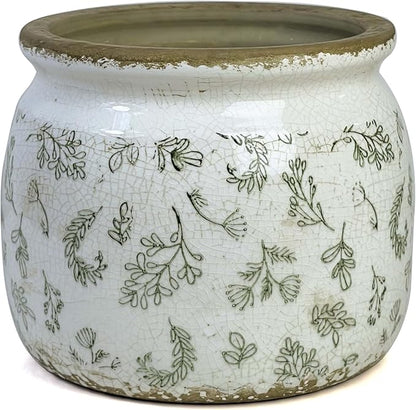 Vintage Ceramic Ice Crack Flower Pot with Drainage Holes, Country Rustic Planters for Indoor and Outdoor,Tuscan Decor,Home,Living Room, Garden Decor, Gardening Gift (Retro)