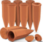 Large Terracotta Watering Spikes with Lids, Automatic Plant Waterer Outdoor | Indoor, Vacation Friendly Clay Plant Watering Devices System, Slow Release Self Watering Planter Insert, 8 Pack
