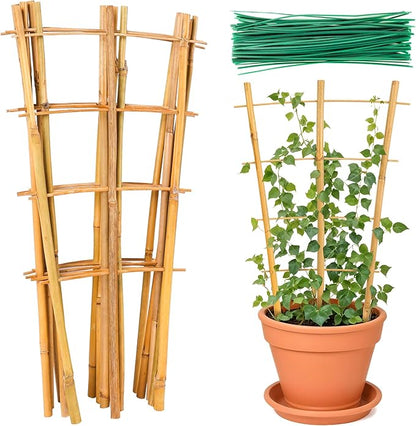 Bamboo Trellis, 24pack 16 Inch Small Plant Wood Bamboo Trellis for Climbing Plants Indoor Potted Plants