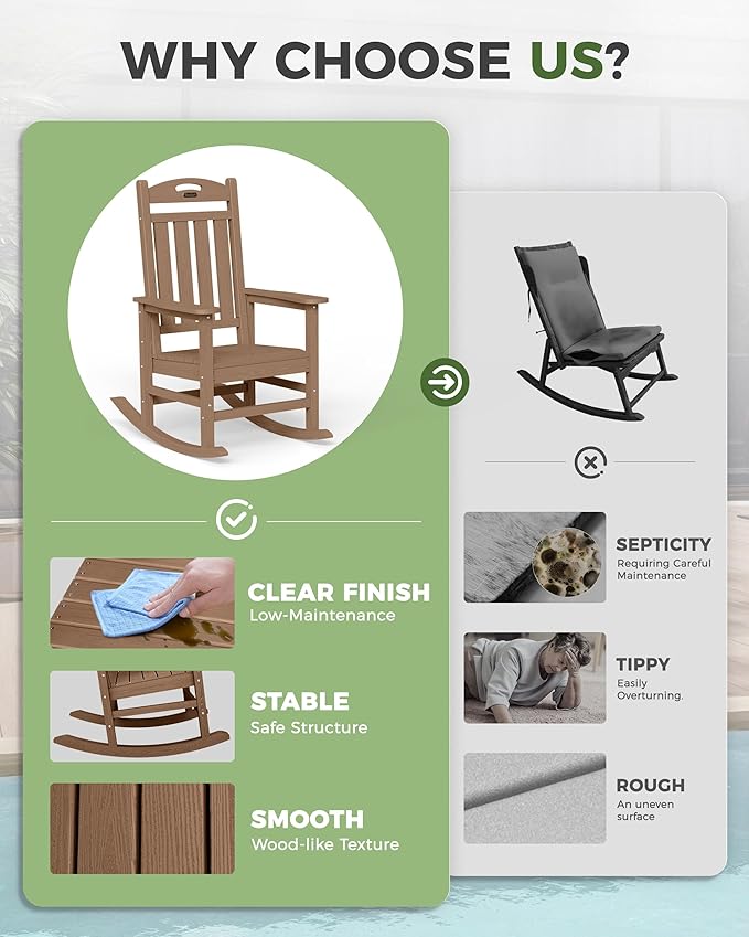 Teak Outdoor Rocking Chair, HDPE, 380 lb Capacity