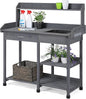 Yaheetech Outdoor Potting Bench Table Potters Benches Garden Workstation for Horticulture with Drawer/Adjustable Shelf Rack/Removable Sink/Hooks/Pads, Gray