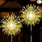 JJGoo Outdoor Solar Lights Firework, 2 Pack 120 LEDs Waterproof Solar Lights for Outside Garden Yard Pathway Fence - Warm White