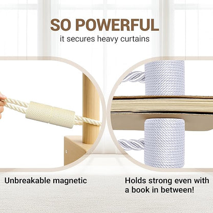 Hion Magnetic Curtain Tiebacks Beige 6 Pack, Curtain Tiebacks Buckles Holdbacks Holders Hooks Clip for Home Bedroom Office Decorative Thick or Thin Curtain
