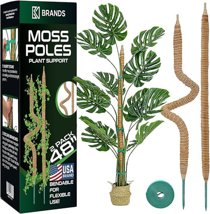 2 Pack 48'' Bendable Moss Pole Monstera Plant Support for Climbing Indoor Plants - Stakes for Potted Climbers - Tall Sticks Indoor Trellis for Houseplants - Accessories for Monstera Pot