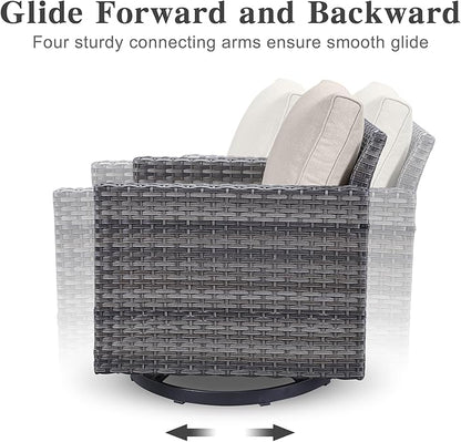 Belord Patio Conversation Set with Swivel Glider Chairs - 9 Piece Outdoor Sectional Furniture Set with Storage Box and Metal Top Table Gray Wicker/Beige Cushions