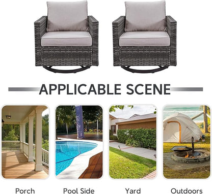 Belord Wicker Chairs Outdoor Bistro Set Oversize Patio Swivel Rocker, Rattan Outdoor Seating Set of 2 Swivel Glider Chairs Wicker Furniture for Porch Deck Backyard with Water-Resistant