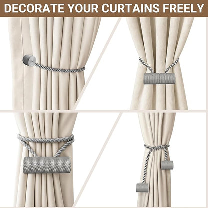 Hion Magnetic Curtain Tiebacks Grey 2pcs, Curtain Tiebacks Buckles Holdbacks Holders Hooks Clip for Home Bedroom Office Decorative Curtain