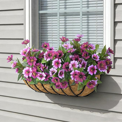 Fake Artificial Flowers for Outdoors Decoration,4 Bundles Silk Faux Spring Flowers with Plants Leave UV Resistant for Planter Front Door Porch Yard Patio Window Box Home Indoor Decor