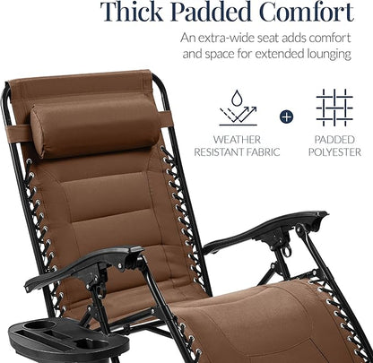 Best Choice Products Oversized Padded Zero Gravity Chair, Folding Outdoor Patio Recliner, XL Anti Gravity Lounger for Backyard w/Headrest, Cup Holder, Side Tray, Polyester Mesh - Dark Brown
