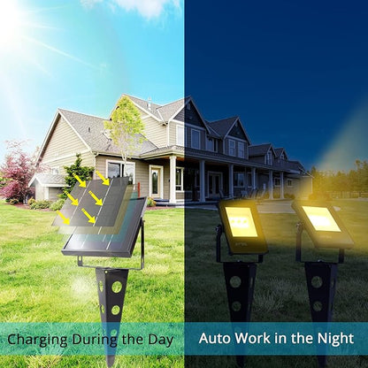 Solar Spotlights Outdoor Waterproof, Zeta 3-in-1 Spot Lights Metal Warm White Auto On/Off Dusk to Dawn Landscape Flag Pole Uplights for Outside House Trees Garden Yard Driveway Pathway Lawn