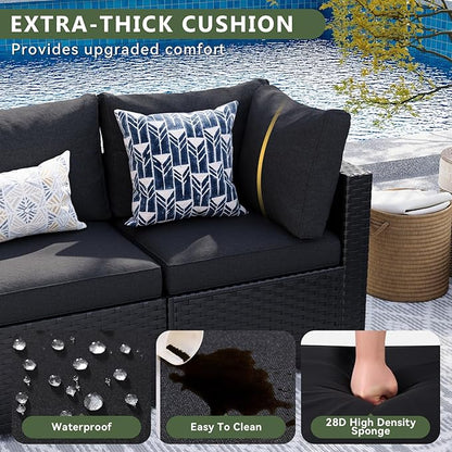 Aoxun 10 Piece Patio Furniture Set Wicker Rattan Patio Sectional Sofa Set Outdoor Seating Furniture with Thickened Cushion, Black