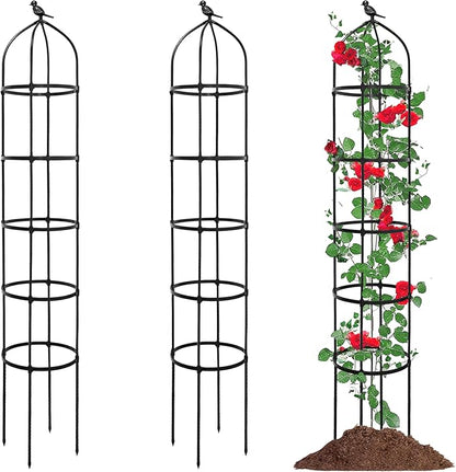 2-Pack 6.7FT Garden Obelisk Trellis for Climbing Plants,81”Metal Plant Support Tower,Heavy Duty Thickened Tube,Rustproof Black Vine & Flower Stand for Outdoor Indoor Use