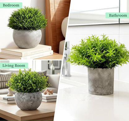 Fake Plants,5 Pack Small Fake Plants Mini Potted Artificial Eucalyptus Greenery Plastic Green Grass Plants for Indoor Outdoor,Mini Faux Plant for Shelve Desk Table Farmhouse Bathroom Shelf Decor