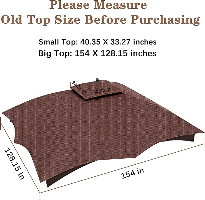 SCOCANOPY Brown Ripstop Replacement Top for Lowe's Allen Roth 10X12 Gazebo Model #GF-12S004B-1/ GF-12S004BTO