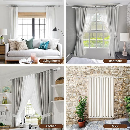 1” Diameter Curtain Rods Itself is 30 to144 inch 1 Pack Fit 30-142 inch, 66 to 120 inch Window with Heavy Duty Adjustable Rod Curtain Splicing Silver Extra Long Curtain Rod for Windows
