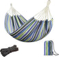 JoyView Brazilian Hammock for Single Person Portable Hammock with Hanging Ropes & Carry Bag Large 78.8x39.4” for Patio 300LBS Capacity Perfect for Outdoor/Indoor - Blue & Green Stripes