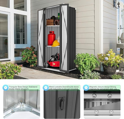 AECOJOY Outdoor Storage Cabinet, Outdoor Cabinets Waterproof with Shelves, Vertical Tall Garden Outdoor Cabinet, Sheds & Outdoor Storage Clearance Cabinet Weatherproof for Outside in Dark Grey