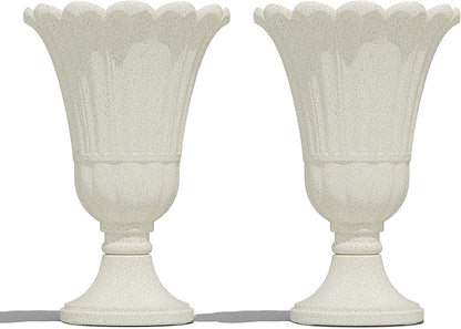 23" Tall Planters for Outdoor Plants Set of 2, Planter with Drainage Holes and Petal Design, Large Outdoor Planters for Porch, Garden, Indoor, Beige