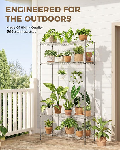 Large Plant Shelf Indoor Plant Stand Outdoor 4 Tier for Plants Heavy Duty 3000lbs Plant Rack Storage Shelves Adjustable Tall Plant Holder for Balcony Garden Patio