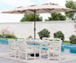 SERWALL 8-Piece Patio Dining Sets with 15FT Double Side Patio Umbrella, Outdoor HDPE Dining Furniture Set with Umbrella Hole Cut-Out Table and 6 Chairs, White（Umbreall Base not Included）