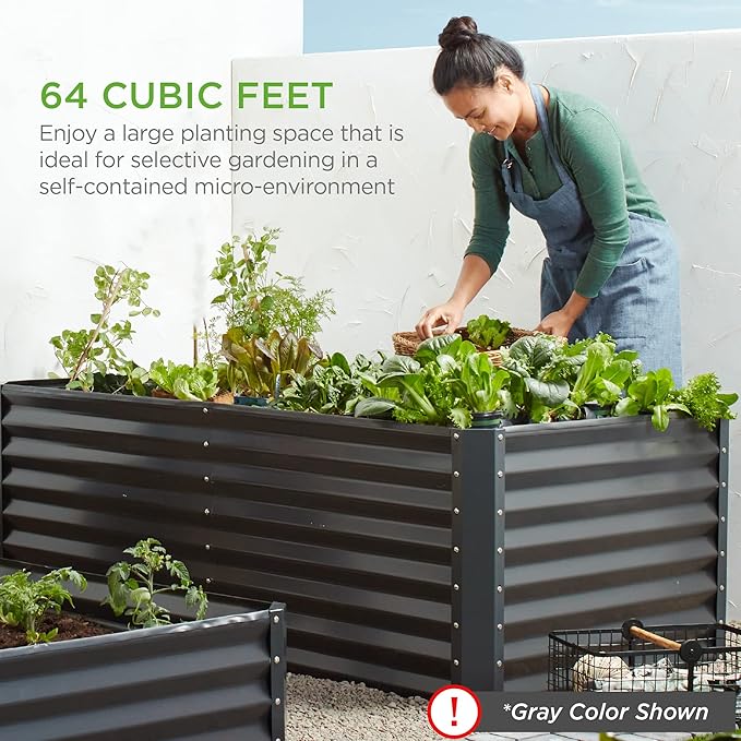 Best Choice Products 8x4x2ft Outdoor Metal Raised Garden Bed, Deep Root Planter Box for Vegetables, Herbs & Flowers, 478-Gallon Capacity, 100% Non Toxic Materials - Wood Grain