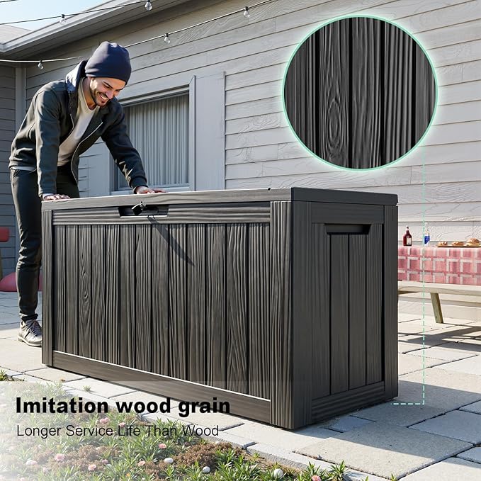 Deck Box 80 Gallon Black Resin Outdoor Storage, Lockable
