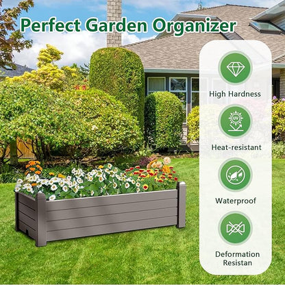 Raised Garden Bed, 21 Gallon Self-Watering Outdoor Raised Planter Box with Drainage Plug and Gauge for Vegetables, Flowers and Herbs, Durable Rustproof Resin for Backyard Patio Porch (Grey)