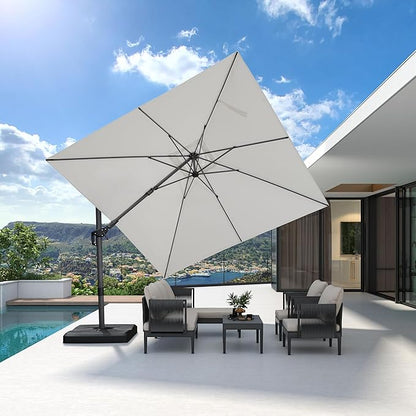 PURPLE LEAF 9.8' X 9.8' Left-right Tilting Patio Umbrella Outdoor Cantilever Swivel Square Umbrella Aluminum Offset Umbrella with 360-degree Rotation for Garden Deck Pool Patio White