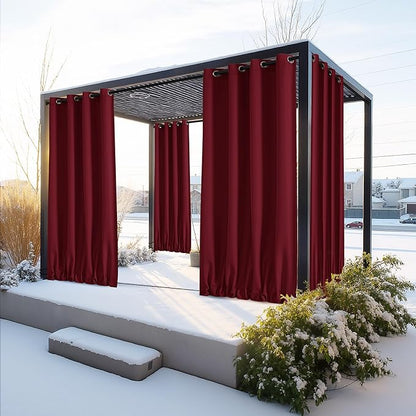 NICETOWN Canvas Outdoor Curtains for Paito 2 Panels, Red, W52 x L84 per Panel - Waterproof & Windproof Sun Shades with Grommet & Back Tab & Rod Pocket, Free Rope Included for Bottom Fixing
