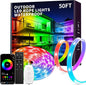 KSIPZE 50ft Outdoor led Strip Lights Waterproof IP68, RGB Outdoor led Lights with Button & Bluetooth App Control, Music Sync, Timer, Exterior Led Rope Lights for Decor Balcony, Roof, Garden, Pool