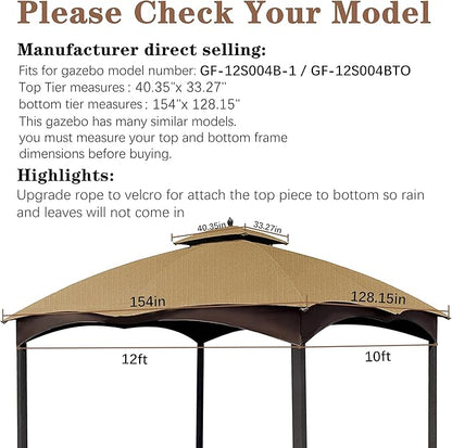 SCOCANOPY Beige Ripstop Replacement Top for Lowe's Allen Roth 10X12 Gazebo Model #GF-12S004B-1/ GF-12S004BTO